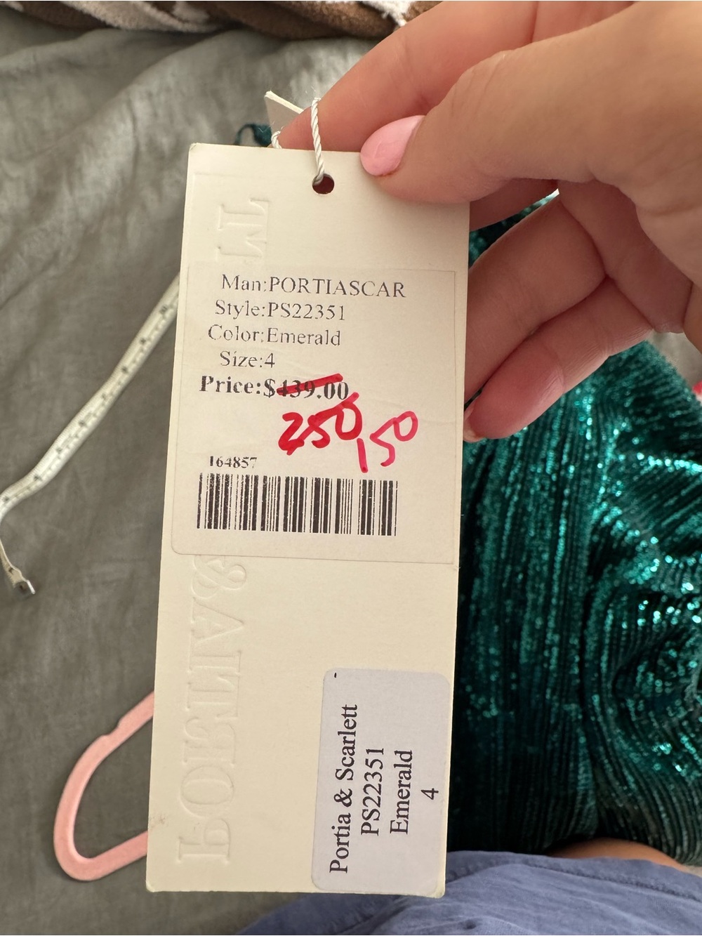 Portia and Scarlet Emerald Green Sequin V-Neck Evening Gown NWT - Picture 3 of 3
